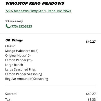 Wingstop - My order - Chicken Wings Near Me - Reno, Nevada