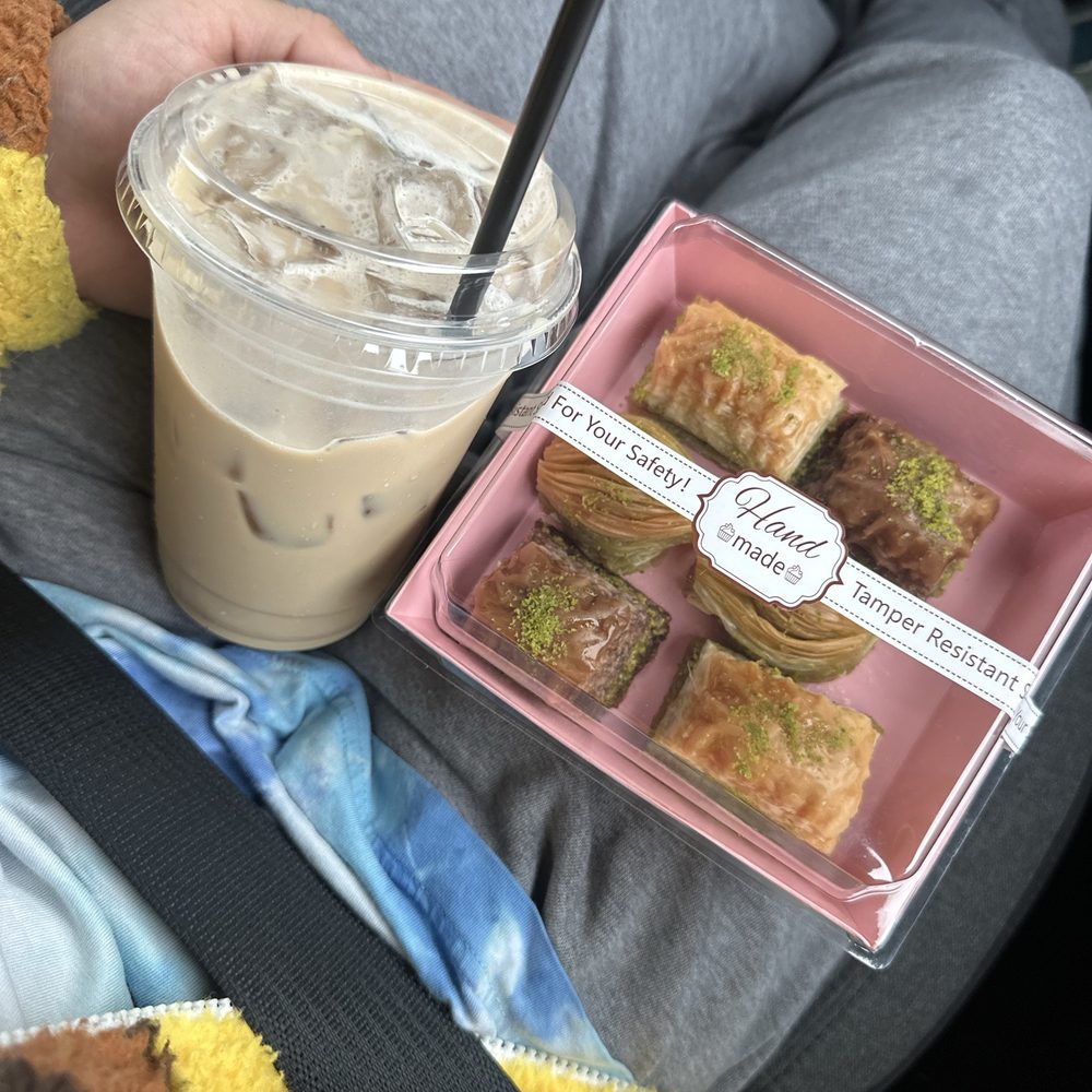 Baklava mix, hazelnut iced latte