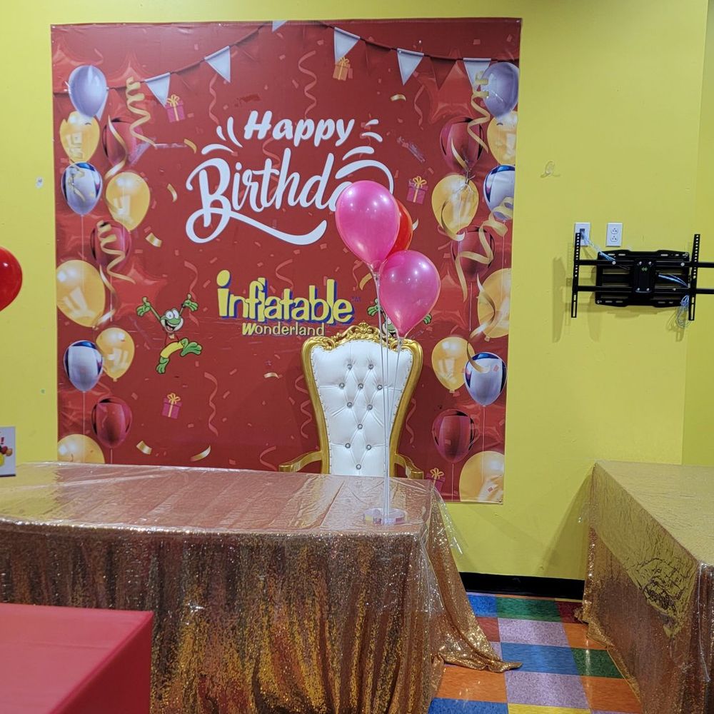 Inflatable Wonderland - One of the birthday areas, with a throne for the guest of honor - Indoor Playcenter Near Me - Cedar Park, Texas Inflatable Wonderland - One of the birthday areas, with a throne for the guest of honor - Indoor Playcenter Near Me - Cedar Park, Texas
