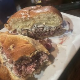 Horseradish Bacon Burger With a bit out of it lol Horseradish Bacon Burger With a bit out of it lol