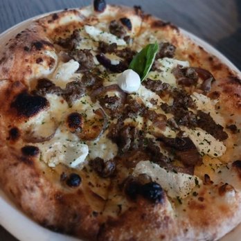Pizzeria Marzano - Ray Jr pizza (meatballs, caramelized onions, and ricotta) white pie - Pizza Near Me - Torrington, Connecticut Pizzeria Marzano - Ray Jr pizza (meatballs, caramelized onions, and ricotta) white pie - Pizza Near Me - Torrington, Connecticut