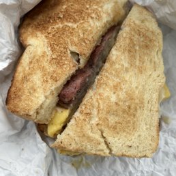 Sausage & egg breakfast sandwich.
