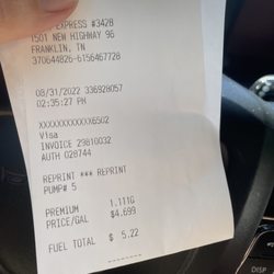 Mapco - My receipt when I got in the car
