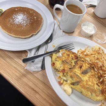 Cranberries Family Restaurant - Greek omelet with pancake and coffee - American Near Me - Jasper, Indiana Cranberries Family Restaurant - Greek omelet with pancake and coffee - American Near Me - Jasper, Indiana