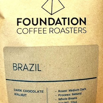 Foundation Coffee Roasters - Brazil coffee 12 oz coffee bag label. - Coffee Roasteries Near Me - Fairfax, Virginia Foundation Coffee Roasters - Brazil coffee 12 oz coffee bag label. - Coffee Roasteries Near Me - Fairfax, Virginia