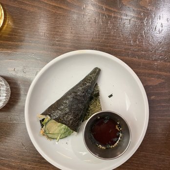 O Sea - Hand roll with Crispy Salmon Skin - so different. Wish it were bigger since we shared it. - Seafood Near Me - Orange, California O Sea - Hand roll with Crispy Salmon Skin - so different. Wish it were bigger since we shared it. - Seafood Near Me - Orange, California