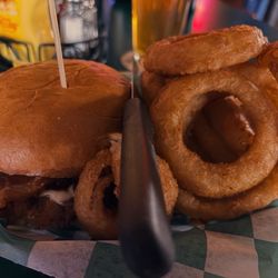 620 Club - Turkey burger with bacon and onion rings