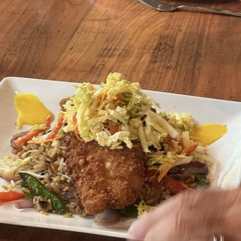 Banana Boat - MACADAMIA YELLOWTAIL SNAPPERLightly Fried, Vegetable Fried Rice, Sweet & Sour Pineapple Aioli Perfect and delicious - Lounges Near Me - Boynton Beach, Florida