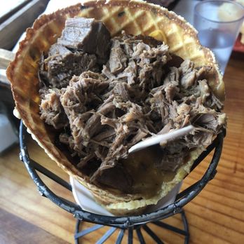 The Lighthouse Grill - Waffle cone w/mashed potatoes, bacon and brisket $6.50 - American Near Me - Trinidad, California