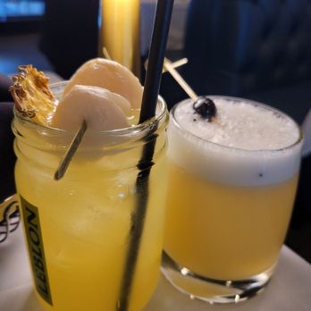 M Grill - My drink on the left and the whisky sour on the right - Brazilian Near Me - Los Angeles, California M Grill - My drink on the left and the whisky sour on the right - Brazilian Near Me - Los Angeles, California