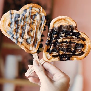 Popfancy Dessert Bar - Waffles with taro or chocolate drizzle - Desserts Near Me - Houston, Texas Popfancy Dessert Bar - Waffles with taro or chocolate drizzle - Desserts Near Me - Houston, Texas