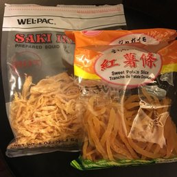 Squid jerky and candied sweet potatoes!