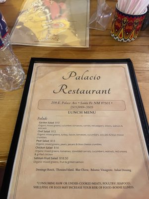 Menu photo 1 Palacio Cafe Santa Fe, NM