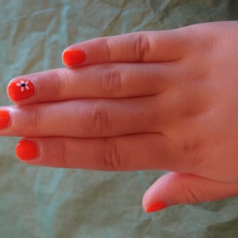 Arcadian Nails - Cute flower - hand painted by manicurist for my 6 year old.  She had the same design put on her toes. - Nail Salons Near Me - Ossining, New York