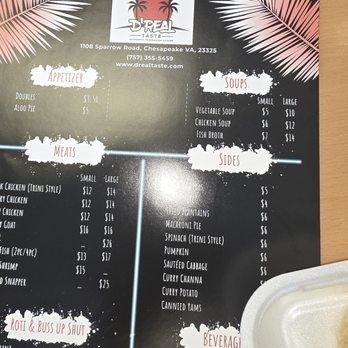 D’Real Taste - The Menu - Trinidadian Near Me - Chesapeake, Virginia