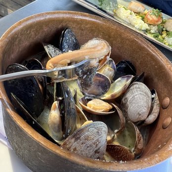 Bluewater Grill - Steamed mussels & clams (scallops in the back) - Seafood Near Me - Newport Beach, California