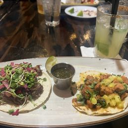 Duck confit taco, al pastor taco, and a pineapple jalapeño margarita! Duck confit taco, al pastor taco, and a pineapple jalapeño margarita!