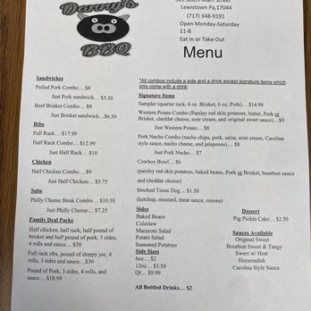 Dannys BBQ - Paper menu updated July 2020 - Barbeque Near Me - Lewistown, Pennsylvania Dannys BBQ - Paper menu updated July 2020 - Barbeque Near Me - Lewistown, Pennsylvania