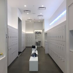 SoulCycle Seaport - One main hallway, bathrooms farther down to the right, studio to the left, lockers available for free day time use