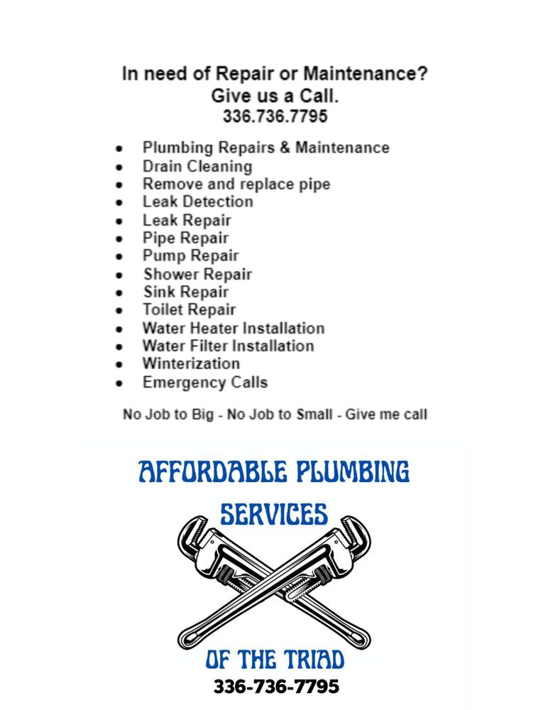 Slide of Affordable Plumbing Services of the Triad