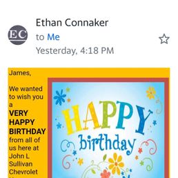 My birthday email from Ethan!