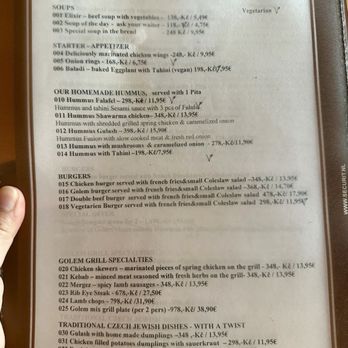 Golem Restaurant - Menu 9/2024 - Kosher Near Me - Praha 1, Puerto Rico