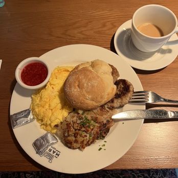 Clinton St. Baking Company - Country breakfast with scrambled eggs and chicken sausage. The raspberry jam was amazing. - Breakfast & Brunch Near Me - Brooklyn, New York