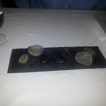 Aubergine - "Find the edible rocks" bonus dessert!! Ginger ice cream inside gray-colored olive oil ice cream crust. - New American Near Me - Carmel, California