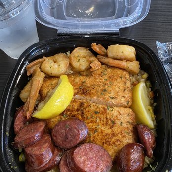 Krab Kingz - #14 Blackened Salmon with cajun rice, shrimp & sausage - Seafood Near Me - Florida City, Florida