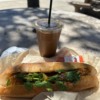 Jonty's Vietnamese Eatery - Carmelized pork belly bahn mi and iced coffee. - Vietnamese Near Me - Morgan Hill, California