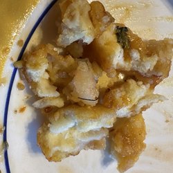 This is the breading that came off 1 piece of general tso shrimp. Salty and inedible. Shrimp not cleaned.
