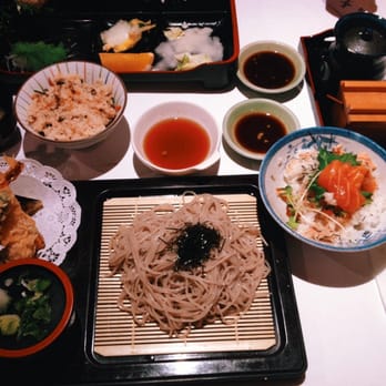 Inaba Restaurant - Tempura soba with a side of salmon/ikura bowl - Japanese Near Me - Torrance, California