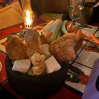 Quixote - Guacamole with chicharrón, queso fresco, and crudités. All very yummy. Also had the ponché drink - pretty strong - Mexican Near Me - San Diego, California Quixote - Guacamole with chicharrón, queso fresco, and crudités. All very yummy. Also had the ponché drink - pretty strong - Mexican Near Me - San Diego, California