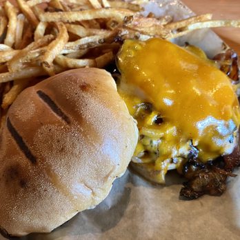 Hole in the Wall - BBQ bacon sandwich medium well with fries - Pubs Near Me - Miami, Florida Hole in the Wall - BBQ bacon sandwich medium well with fries - Pubs Near Me - Miami, Florida