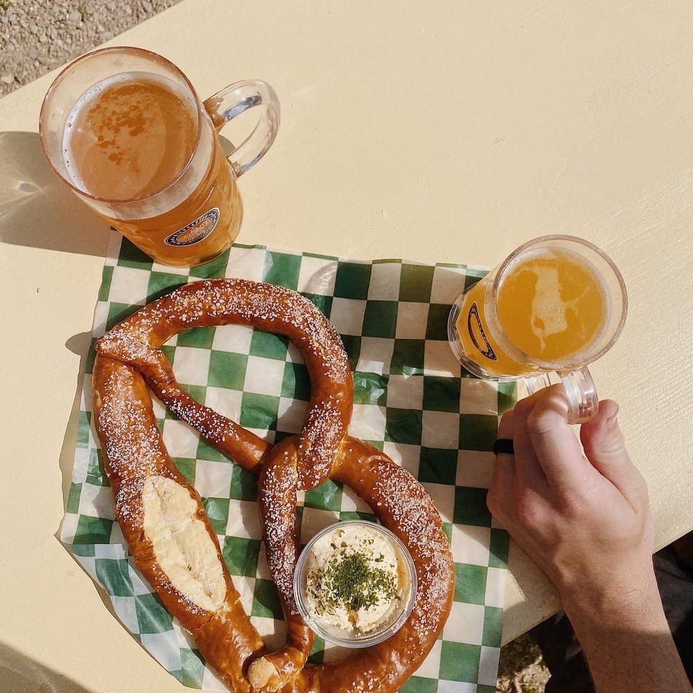 Biergarten at Olbrich Park - a pretzel and beer - Beer Gardens Near Me - Madison, Wisconsin