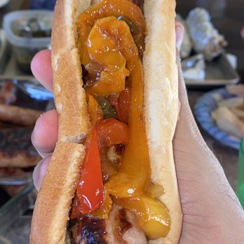 Schreiner's Fine Sausages - Chicken Lemon Cilantro Sausage & I sautéed bell peppers with shallots - Meat Shops Near Me - Glendale, California