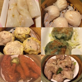 Dim Sum Cafe - L to R: Shrimp noodle, har gow (steamed shrimp dumpling), pork shumai, fried choice dumpling, steamed chicken feet & pork spare ribs. - Dim Sum Near Me - Las Vegas, Nevada