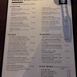 Greenies Sports Bar & Grill - Menu