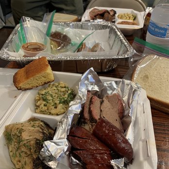Papa Jack's BBQ - 2-meat plate with sausage and brisket. Sides of smoked cabbage, mac'n cheese, and cornbread. - Barbeque Near Me - Waco, Texas Papa Jack's BBQ - 2-meat plate with sausage and brisket. Sides of smoked cabbage, mac'n cheese, and cornbread. - Barbeque Near Me - Waco, Texas