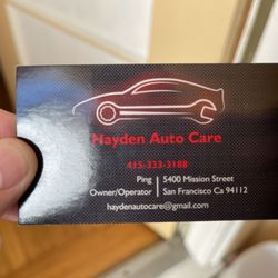 Hayden Auto Care - Hayden auto care business card. Ping is up front ready to help!
