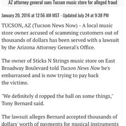 Sticks N' Strings Music - Tony Bernard has not changed his business practices whatsoever!! Here's some history. Same Fraud, Different Day!