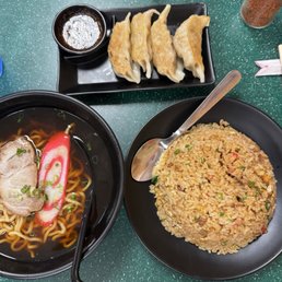 Mini shoyu ramen, fried rice, and gyoza Mini shoyu ramen, fried rice, and gyoza