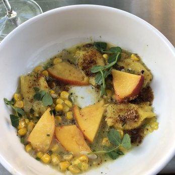 Shift Kitchen & Bar - Sweet Corn Agnolotti - sooo tasty I forgot to take a photo before my first bite which is why there is an empty spot lol - New American Near Me - Flagstaff, Arizona Shift Kitchen & Bar - Sweet Corn Agnolotti - sooo tasty I forgot to take a photo before my first bite which is why there is an empty spot lol - New American Near Me - Flagstaff, Arizona