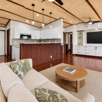 Masterpiece Construction - Kohala coast, Kamuela custom Home, entertainment center, bamboo weave ceiling, wood wainscot, bamboo floor large kitchen with counterops - General Contractors Near Me - Waimea, Hawaii Masterpiece Construction - Kohala coast, Kamuela custom Home, entertainment center, bamboo weave ceiling, wood wainscot, bamboo floor large kitchen with counterops - General Contractors Near Me - Waimea, Hawaii