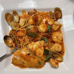 Seafood special. Jumbo shrimp, muscles, large scallops and grouper over pasta with vodka sauce. I'm still thinking about it. Seafood special. Jumbo shrimp, muscles, large scallops and grouper over pasta with vodka sauce. I'm still thinking about it.