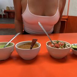 La Parrilla Mixteca - 3 different salsas served with the tacos.