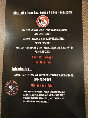 Menu photo 1 Matiki Island BBQ Las Vegas, NV