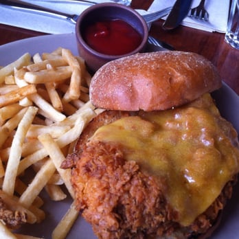 Johnston's Saltbox - Fried Chicken Sandwich (Buttermilk Battered Chicken Breast, Hot Sauce, Blue Cheese, Jalapeños, Cilantro, Celery Slaw, Fries, $13) - New American Near Me - San Carlos, California Johnston's Saltbox - Fried Chicken Sandwich (Buttermilk Battered Chicken Breast, Hot Sauce, Blue Cheese, Jalapeños, Cilantro, Celery Slaw, Fries, $13) - New American Near Me - San Carlos, California
