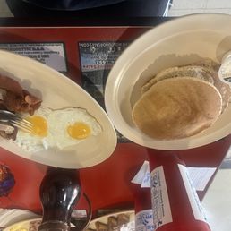 Pancakes, sunny side up eggs, crispy bacon Pancakes, sunny side up eggs, crispy bacon