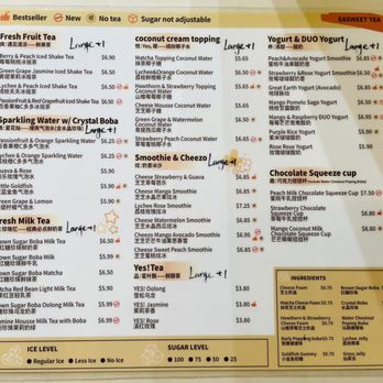 Easweet Tea - Menu - Sept 2025 - Coffee & Tea Near Me - Arcadia, California